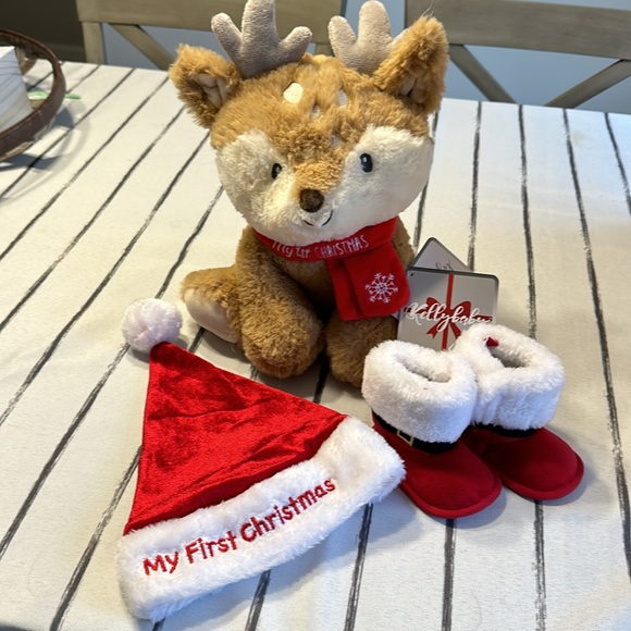 My First Christmas Bundle - Santa Hat, Baby Booties, Stuffed Reindeer - Picture 5 of 5